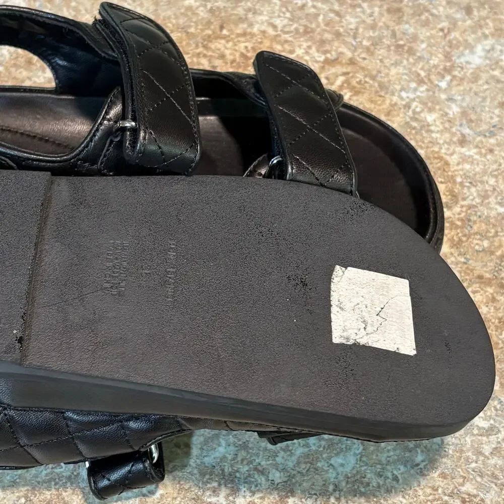 Tony Bianco Hiranni Black Sheep Nappa Leather Quilted Dad Sandals Size 38